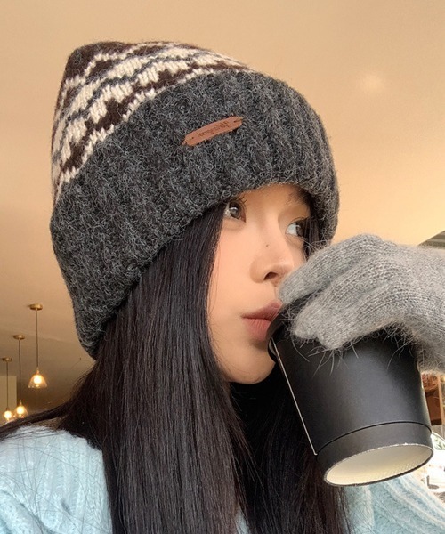セール】フェアアイル柄ニット帽防寒ニットキャップ（ニットキャップ