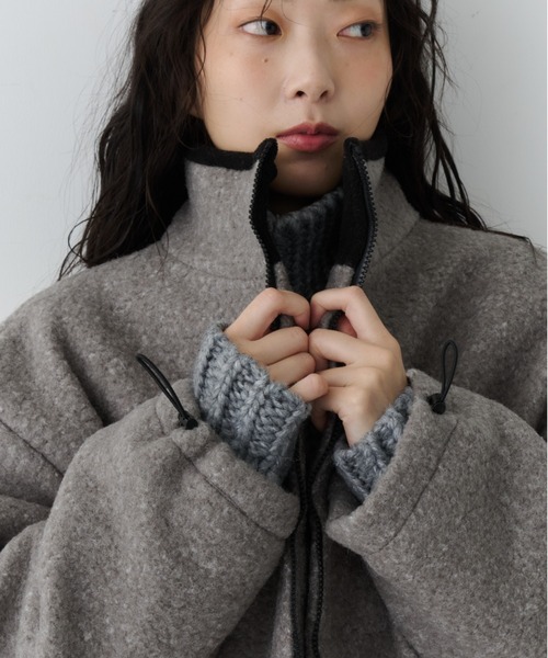 NUJOH(ヌゾ)の「Contrast Zip Boa Jacket / コントラストジップボアジャケット(ノーカラージャケット・レディース・ダークベージュ/アイボリー/グレー・FREE)」の22枚目の写真