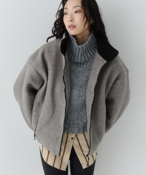 NUJOH(ヌゾ)の「Contrast Zip Boa Jacket / コントラストジップボアジャケット(ノーカラージャケット・レディース・ダークベージュ/アイボリー/グレー・FREE)」の20枚目の写真