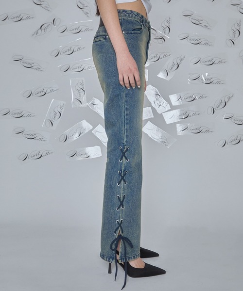 Heart Tattoo(ハートタトゥー)の「lace up flare denim / レースアップフレアデニム(デニムパンツ・レディース・ブラック系/ブルー系・0/1)」の6枚目の写真