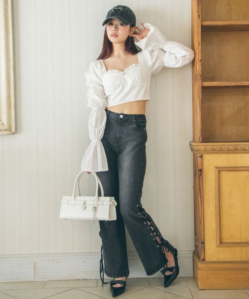 Heart Tattoo(ハートタトゥー)の「lace up flare denim / レースアップフレアデニム(デニムパンツ・レディース・ブラック系/ブルー系・0/1)」の20枚目の写真