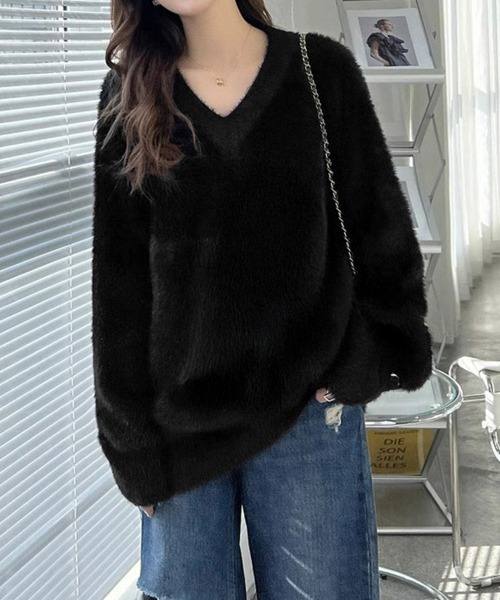 Miniministore(ミニミニストア)の「シャギーニットトップスふわふわニット秋冬(ニット/セーター・レディース・モカ/アイボリー/イエロー/ブルー/ブラック・FREE)」の3枚目の写真