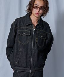 SEQUENZ（シークエンズ）の「【sqnz（エスキュンズ）】sqnz double pocket zip denim / ユニセックス デニム リジッド ジャケット 刺繍 レザーパッチ ダブルジップ 短丈 【セットアップ着用可能】（ブルゾン）」
