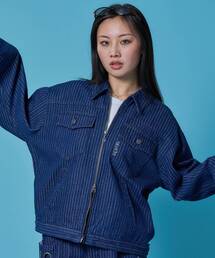 SEQUENZ（シークエンズ）の「【sqnz（エスキュンズ）】sqnz double pocket zip denim / ユニセックス デニム リジッド ジャケット 刺繍 レザーパッチ ダブルジップ 短丈 【セットアップ着用可能】（ブルゾン）」