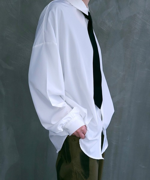 WESTBOY（ウエストボーイ）の「ネクタイ付き オーバーサイズ とろみ シャツ WO25W15TP02（シャツ/ブラウス・メンズ・ブラック/ホワイト・XL/M/L）」の4枚目の写真
