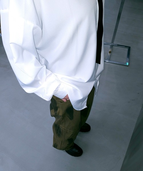 WESTBOY（ウエストボーイ）の「ネクタイ付き オーバーサイズ とろみ シャツ WO25W15TP02（シャツ/ブラウス・メンズ・ブラック/ホワイト・XL/M/L）」の6枚目の写真