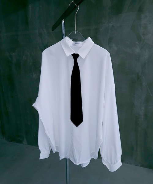 WESTBOY（ウエストボーイ）の「ネクタイ付き オーバーサイズ とろみ シャツ WO25W15TP02（シャツ/ブラウス・メンズ・ブラック/ホワイト・XL/M/L）」の8枚目の写真