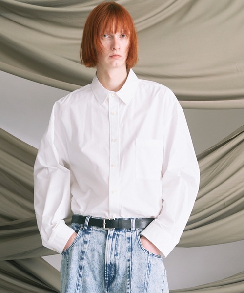 MAISON SPECIAL（メゾンスペシャル）の「《UNISEX》120/2 Suvin Cotton Typewriter Prime-Over Shirt Coat/スビンコットンタイプライタープライムオーバーシャツコート【MAISON SPECIAL/メゾンスペシャル】（シャツ/ブラウス・メンズ・グレー/ブルー/ホワイト/ブラック/ライトブルー/サックスブルー/スカイブルー・0/1/2）」の2枚目の写真