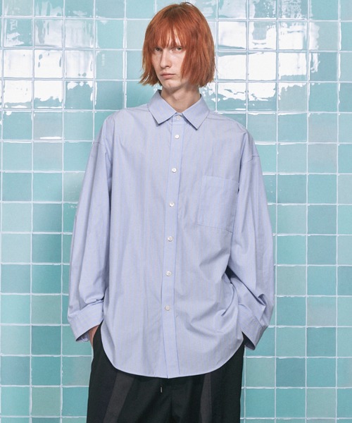 MAISON SPECIAL（メゾンスペシャル）の「《UNISEX》120/2 Suvin Cotton Typewriter Prime-Over Shirt Coat/スビンコットンタイプライタープライムオーバーシャツコート【MAISON SPECIAL/メゾンスペシャル】（シャツ/ブラウス・メンズ・グレー/ブルー/ホワイト/ブラック/ライトブルー/サックスブルー/スカイブルー・0/1/2）」の6枚目の写真