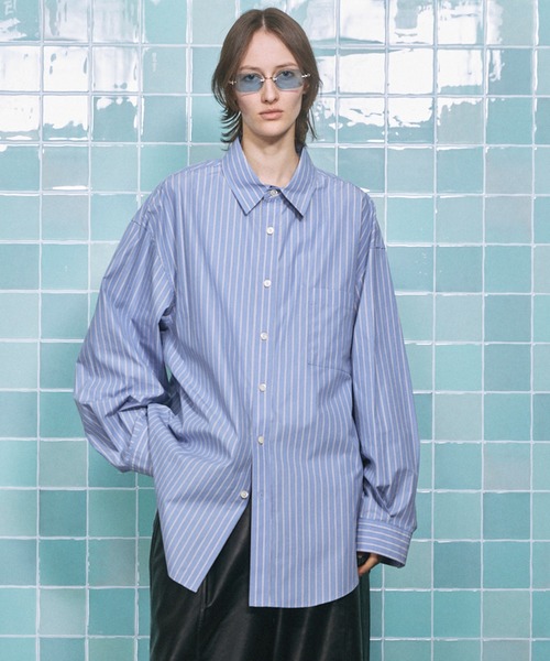 MAISON SPECIAL（メゾンスペシャル）の「《UNISEX》120/2 Suvin Cotton Typewriter Prime-Over Shirt Coat/スビンコットンタイプライタープライムオーバーシャツコート【MAISON SPECIAL/メゾンスペシャル】（シャツ/ブラウス・メンズ・グレー/ブルー/ホワイト/ブラック/ライトブルー/サックスブルー/スカイブルー・0/1/2）」の5枚目の写真