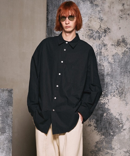 MAISON SPECIAL（メゾンスペシャル）の「《UNISEX》120/2 Suvin Cotton Typewriter Prime-Over Shirt Coat/スビンコットンタイプライタープライムオーバーシャツコート【MAISON SPECIAL/メゾンスペシャル】（シャツ/ブラウス・メンズ・グレー/ブルー/ホワイト/ブラック/ライトブルー/サックスブルー/スカイブルー・0/1/2）」の3枚目の写真