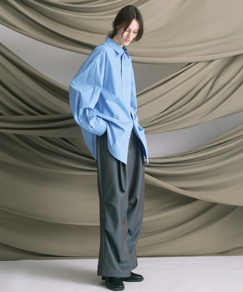 MAISON SPECIAL（メゾンスペシャル）の「《UNISEX》120/2 Suvin Cotton Typewriter Prime-Over Shirt Coat/スビンコットンタイプライタープライムオーバーシャツコート【MAISON SPECIAL/メゾンスペシャル】（シャツ/ブラウス・メンズ・グレー/ブルー/ホワイト/ブラック/ライトブルー/サックスブルー/スカイブルー・0/1/2）」の12枚目の写真