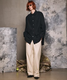 【ブラック】【ナチュラルコットン】タイプライター オーバーシャツ タイプライターオーバーシャツ ロングシャツ ロング丈」に該当する