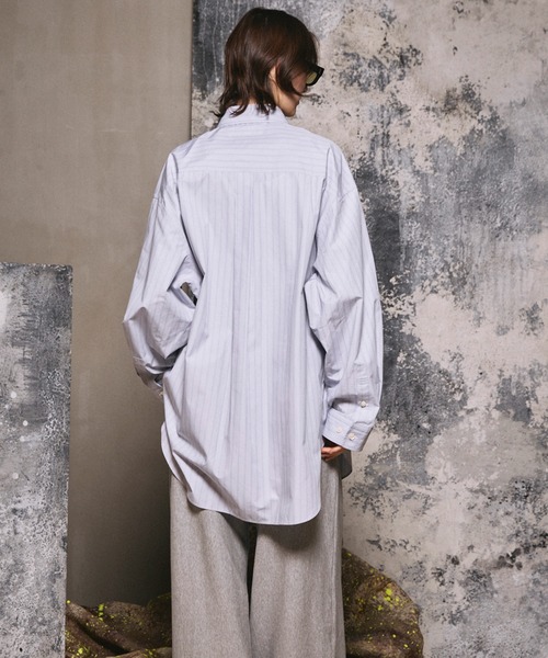 MAISON SPECIAL（メゾンスペシャル）の「《UNISEX》120/2 Suvin Cotton Typewriter Prime-Over Shirt Coat/スビンコットンタイプライタープライムオーバーシャツコート【MAISON SPECIAL/メゾンスペシャル】（シャツ/ブラウス・メンズ・グレー/ブルー/ホワイト/ブラック/ライトブルー/サックスブルー/スカイブルー・0/1/2）」の8枚目の写真