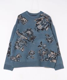 ●many men many mind●モヘアタッチ総柄ルーズシルエットジャガードクルーネック