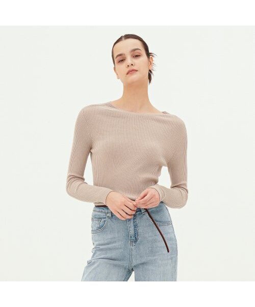 ACUD(アクド)の「Round Neck Ribbed Knit _Beige(ニット/セーター・レディース・ベージュ・FREE)」の1枚目の写真