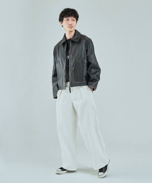 CCU (シーシーユー)の「CCU(シーシーユー) 別注 Sheep "Rub"Leather ブルゾン(ライダースジャケット・メンズ・ブラック系その他・1/2/3)」の9枚目の写真