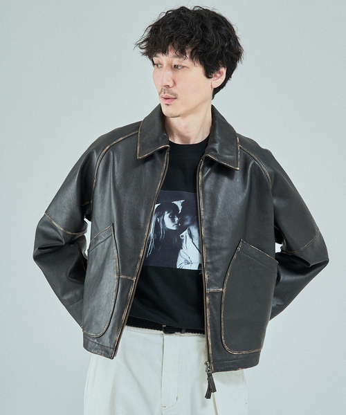 CCU(シーシーユー) 別注 Sheep 'Rub'Leather ブルゾン（ライダース