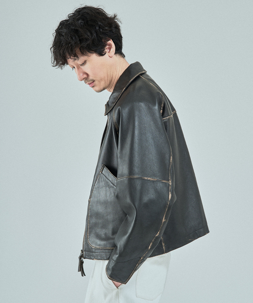 CCU (シーシーユー)の「CCU(シーシーユー) 別注 Sheep "Rub"Leather ブルゾン(ライダースジャケット・メンズ・ブラック系その他・1/2/3)」の12枚目の写真