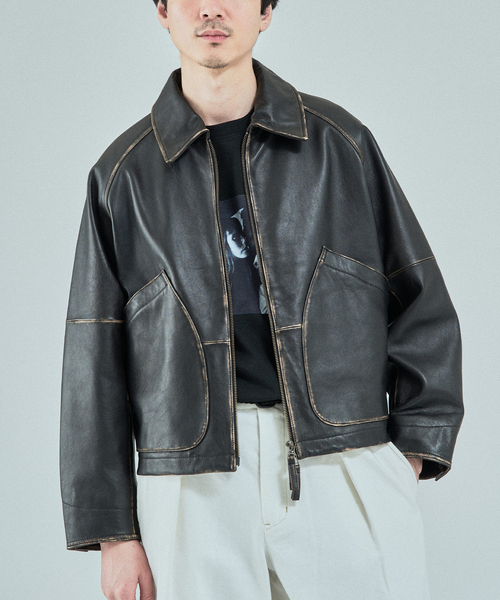 CCU (シーシーユー)の「CCU(シーシーユー) 別注 Sheep "Rub"Leather ブルゾン(ライダースジャケット・メンズ・ブラック系その他・1/2/3)」の14枚目の写真
