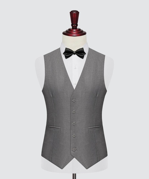 Cloudstyle（クラウドスタイル）の「【Cloudstyle】無地 フォーマル ノーカラー ベスト（スーツベスト・メンズ・グレー/カーキ/ブラック/ネイビー・MEDIUM/LARGE/X-LARGE/XX-LARGE）」の3枚目の写真