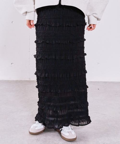 archives(アルシーヴ)の「シャーリングフリルタイトスカート(スカート・レディース・アイボリー/ブラック・MEDIUM)」の2枚目の写真