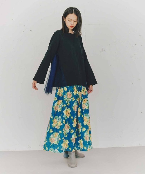 mensha!（メンシャ）の「ｍｅｎｓｈａ！　まるでゴブラン織り！？軽やかガーゼのカーブ＆ギャザースカート（スカート・レディース・ベージュ系その他/ブラック系その他/ブルー系その他・L/LL/M）」の6枚目の写真