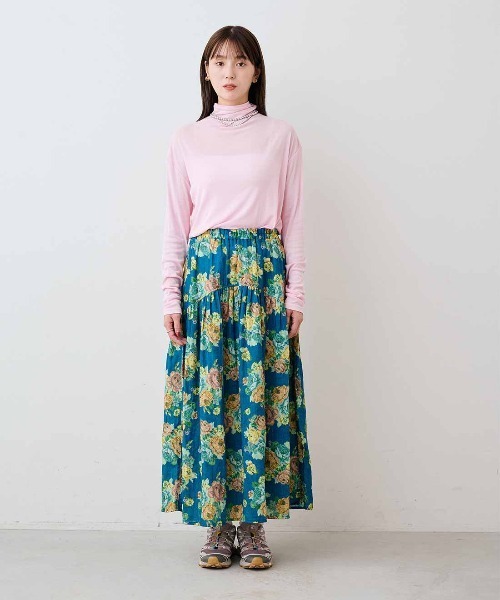 mensha!（メンシャ）の「ｍｅｎｓｈａ！　まるでゴブラン織り！？軽やかガーゼのカーブ＆ギャザースカート（スカート・レディース・ベージュ系その他/ブラック系その他/ブルー系その他・L/LL/M）」の9枚目の写真