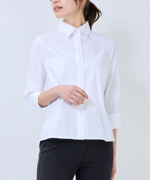 NARACAMICIE（ナラカミーチェ）の「【NARACAMICIE】オックスバイカラー七分袖シャツ（シャツ/ブラウス・レディース・ホワイト/ブルー/ピンク・L/M）」の2枚目の写真