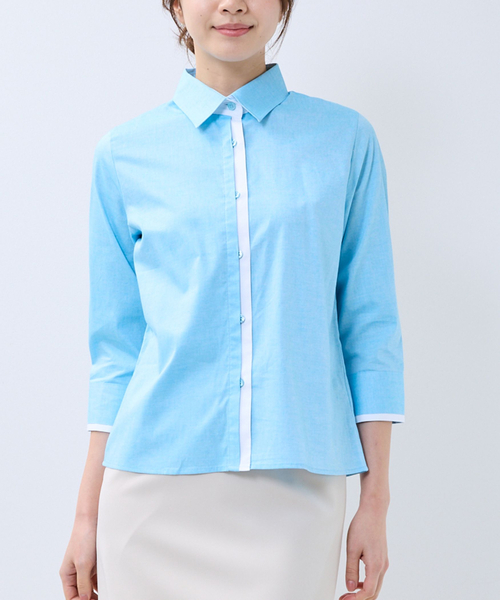 NARACAMICIE（ナラカミーチェ）の「【NARACAMICIE】オックスバイカラー七分袖シャツ（シャツ/ブラウス・レディース・ホワイト/ブルー/ピンク・L/M）」の3枚目の写真