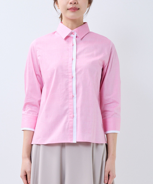 NARACAMICIE（ナラカミーチェ）の「【NARACAMICIE】オックスバイカラー七分袖シャツ（シャツ/ブラウス・レディース・ホワイト/ブルー/ピンク・L/M）」の4枚目の写真