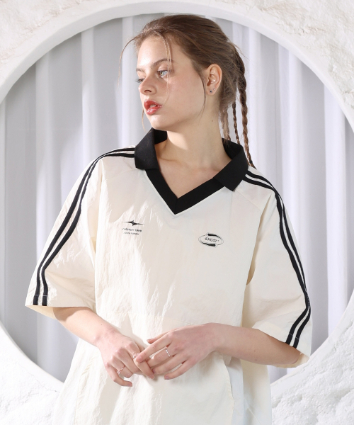 GHOST REPUBLIC（ゴーストリパブリック）の「ラグビーカラーラグラントラックタスラン半袖Tシャツ GT-377_アイボリー（Tシャツ/カットソー・レディース・アイボリー・XX-LARGE/X-LARGE/LARGE）」の5枚目の写真