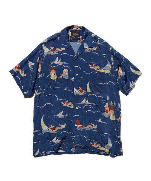 BEAMS PLUS(ビームスプラス)の「Open Collar Cupro Print(シャツ/ブラウス・メンズ・ブルー・MEDIUM/LARGE/SMALL/X-LARGE)」の2枚目の写真