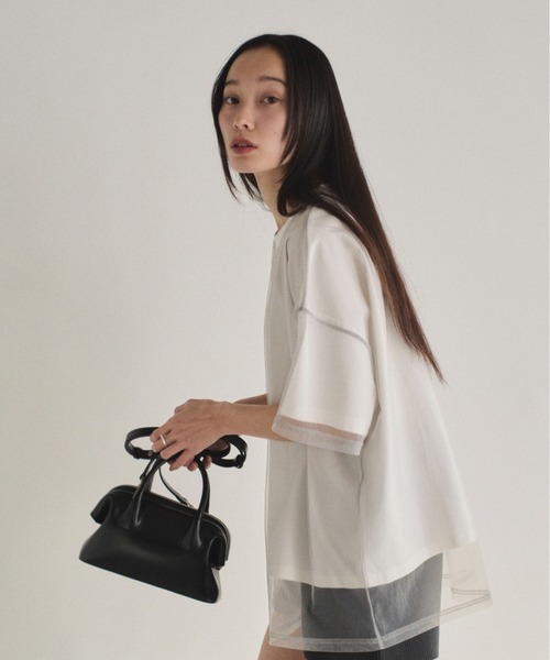 SOYEN(ソイエン)の「チュールドッキングレイヤードシアーTシャツ(Tシャツ/カットソー・レディース・ホワイト/チャコール・F)」の1枚目の写真