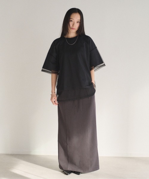 SOYEN(ソイエン)の「チュールドッキングレイヤードシアーTシャツ(Tシャツ/カットソー・レディース・ホワイト/チャコール・F)」の8枚目の写真