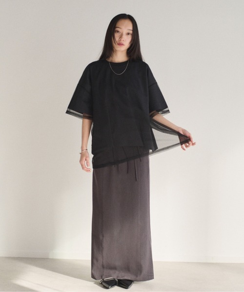 SOYEN(ソイエン)の「チュールドッキングレイヤードシアーTシャツ(Tシャツ/カットソー・レディース・ホワイト/チャコール・F)」の10枚目の写真