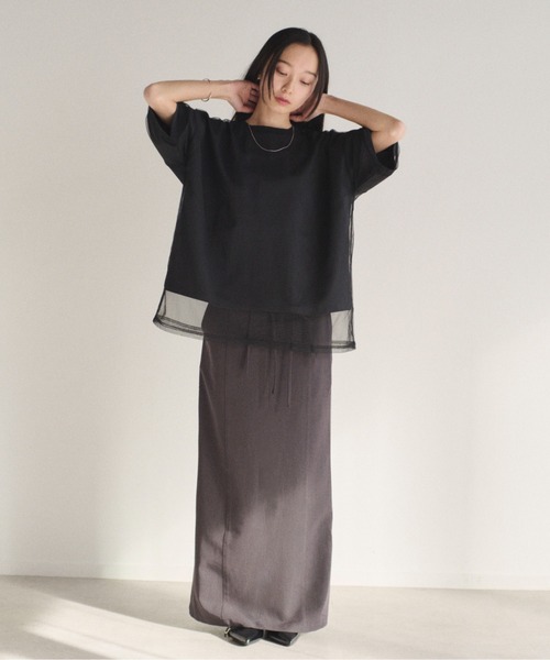 SOYEN(ソイエン)の「チュールドッキングレイヤードシアーTシャツ(Tシャツ/カットソー・レディース・ホワイト/チャコール・F)」の12枚目の写真