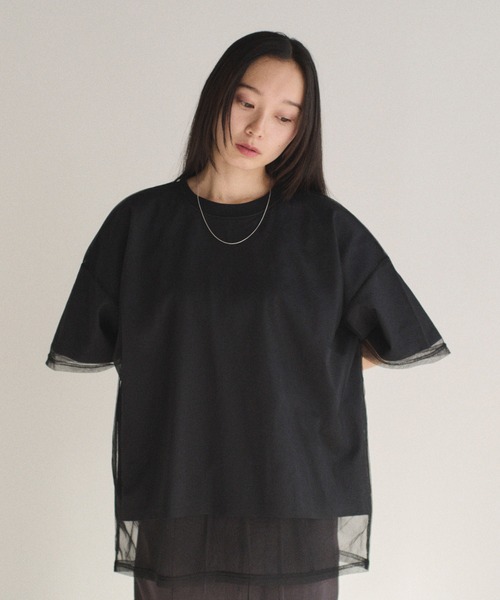 SOYEN(ソイエン)の「チュールドッキングレイヤードシアーTシャツ(Tシャツ/カットソー・レディース・ホワイト/チャコール・F)」の11枚目の写真