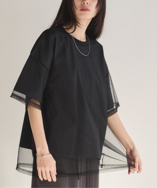 SOYEN(ソイエン)の「チュールドッキングレイヤードシアーTシャツ(Tシャツ/カットソー・レディース・ホワイト/チャコール・F)」の18枚目の写真