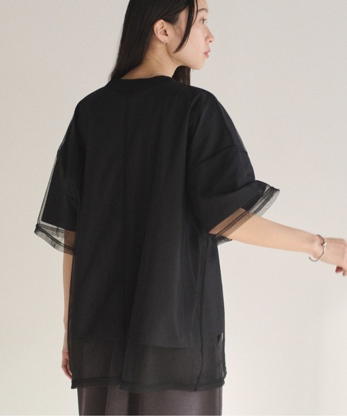 SOYEN(ソイエン)の「チュールドッキングレイヤードシアーTシャツ(Tシャツ/カットソー・レディース・ホワイト/チャコール・F)」の9枚目の写真