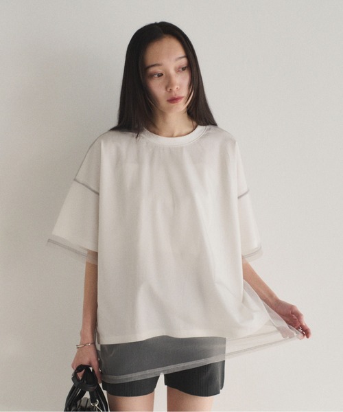 SOYEN(ソイエン)の「チュールドッキングレイヤードシアーTシャツ(Tシャツ/カットソー・レディース・ホワイト/チャコール・F)」の13枚目の写真