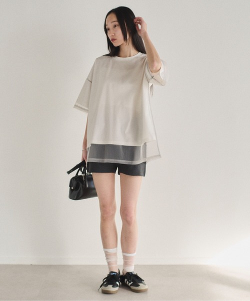 SOYEN(ソイエン)の「チュールドッキングレイヤードシアーTシャツ(Tシャツ/カットソー・レディース・ホワイト/チャコール・F)」の4枚目の写真