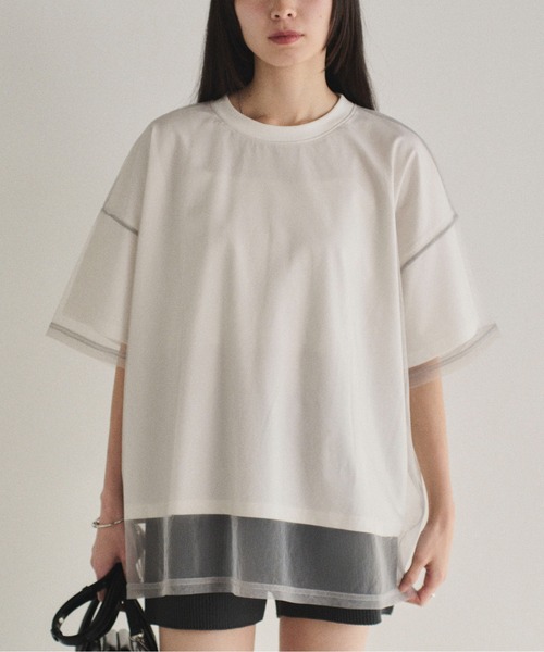 SOYEN(ソイエン)の「チュールドッキングレイヤードシアーTシャツ(Tシャツ/カットソー・レディース・ホワイト/チャコール・F)」の14枚目の写真