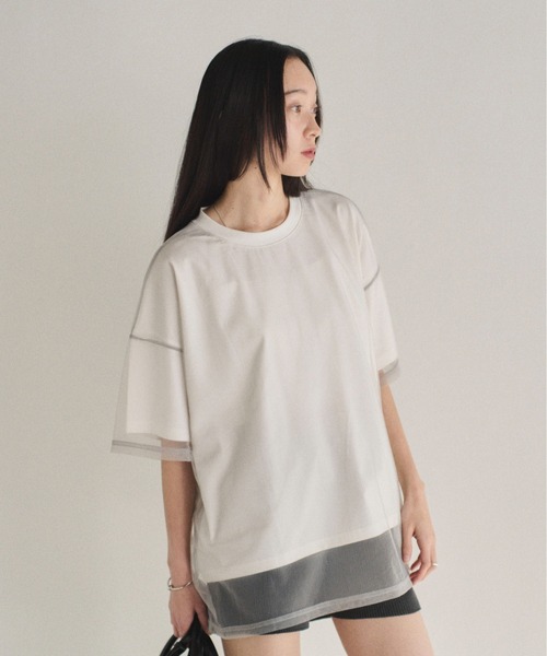 SOYEN(ソイエン)の「チュールドッキングレイヤードシアーTシャツ(Tシャツ/カットソー・レディース・ホワイト/チャコール・F)」の5枚目の写真