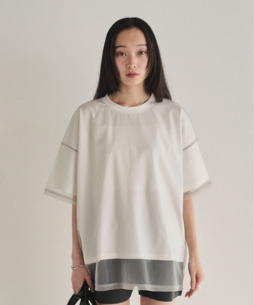 SOYEN(ソイエン)の「チュールドッキングレイヤードシアーTシャツ(Tシャツ/カットソー・レディース・ホワイト/チャコール・F)」の17枚目の写真