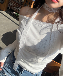 レースタイシャーリングTシャツ[ホワイト]
