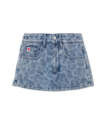 PU BADGE CAMO PRINTED DENIM SKORT
