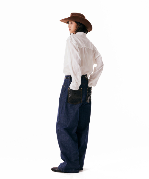 Leather Patch Denim Pants (Blue)（デニムパンツ）｜AAKAM（アーカム