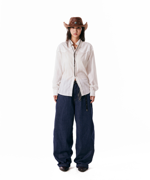 Leather Patch Denim Pants (Blue)（デニムパンツ）｜AAKAM（アーカム