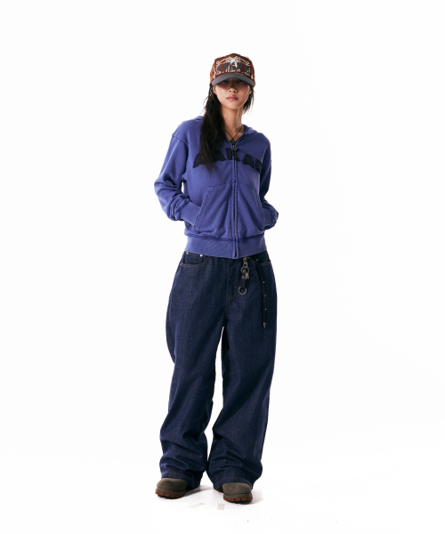 Leather Patch Denim Pants (Blue)（デニムパンツ）｜AAKAM（アーカム